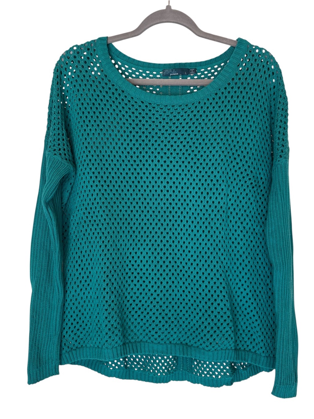 PraNa Teal Openwork Knit Pullover